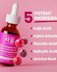 SeoulCeuticals Korean Skin Care Kojic Acid Serum Alpha Arbutin – Dark Spot Remover Corrector Glycolic Acid + Salicylic Acid K Beauty 1oz