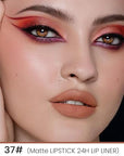 2-in-1Nude Brown Lip Liner & Lipstick Set Kit for Women, Matte Lips Kit with Lip Liner Lip Stains Long Lasting Waterproof 24 Hour Lipstick and Lip Liners Combo Lipliners Pencil Set 37