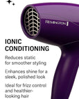 Remington Ionic Compact Hair Dryer, Travel Size, 1875 Watts, 3 Heat and 2 Speed Settings