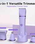 Electric Razors for Women - 4 in 1 Bikini Trimmer for Women, Waterproof Body Pubic Shaver for Womens Wet & Dry Use, Replaceable Facial & Nose Hair Trimmer, Rechargeable Hair Removal Kit, Purple