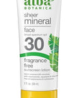 Alba Botanica Sunscreen for Face, Fragrance-Free Sheer Mineral Face Sunscreen Lotion, Broad Spectrum SPF 30, Water Resistant and Biodegradable, 2 fl. oz. Bottle
