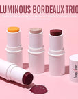 KIMUSE Cosmetics Multi Stick Trio, Cream Blush Stick, Highlighter Stick & Moisturizer, 3 Pack Makeup Sticks for Older Women & Mature Skin (Luminous Bordeaux Trio)