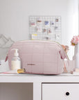 BAGSMART Makeup Bag Travel Cosmetic Bag, Puffy Padded Make Up Bags for Women Makeup Organizer Case, Wide-open Pouch Purse Travel Essentials Toiletries Accessories Brushes, Grayish Purple