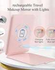 FUNTOUCH Rechargeable Travel Makeup Mirror with 72 Led Lights, Portable Lighted Makeup Mirror, 3 Color Lighting, Dimmable Touch Screen, Type C, Tabletop LED Folding Cosmetic Vanity Mirror (Pink)