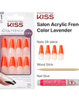 KISS Acrylic French False Nails Kit, X-Long Coffin Shape Design Nail, Orange Color French Tip Nails, Ready to Wear Gel & Manicure Stick included, Long-Lasting Convenient & Easy to Apply