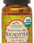 US Organic 100% Pure Eucalyptus Essential Oil (Globulus) - USDA Certified Organic, Steam Distilled - W/Euro droppers (More Size Variations Available) (10 ml / .33 fl oz)
