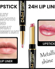 2-in-1 Pink Lip Liner & Lipstick Set Kit for Women, Metallic Lips Kit with Lip Liner Lip Stains Long Lasting Waterproof 24 Hour Lipstick and Lip Liners Combo Lipliners Pencil Set 20