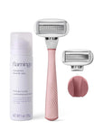 Flamingo Razors for Women Shave Set, 1 Women's Razor Handle (Rose), 2 Razor Five-Blade Refills, 1 oz. Foaming Shave Gel, and 1 Shower Holder