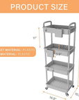 4 Tier Rolling Utility Cart with Handle,REBECAT Utility Cart Made of Multifunctional Storage Organizer Tool for Kitchen,Bathroom,Living Room,Office(Gray)