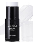 MEICOLY Clown White Face Body Paint Stick(1.06 Oz),Foundation Cream Makeup,Face Paint for Halloween Joker Zombie Vampire Skeleton Skull Special Effects Mime Makeup,White Eye Black Stick for Sports