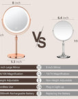 10X Large Lighted Makeup Mirror, Rechargeable 8" Height Adjustable Vanity Mirror, 1x/10x Magnifying Mirror with 3 Color, Brightness Adjustable, 360° Rotation Double Sided Mirror, Ideal Gift(Rose Gold)