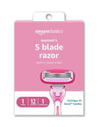Amazon Basics Women's 5 Blade FITS Razor for Women, FITS Amazon Basics Handle and Venus Handles, Includes 1 FITS Handle, 12 Cartridges & 1 Shower Hanger