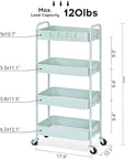 TOOLF 4-Tier Metal Rolling Cart with Wheels, Storage Utility Organizer Cart for Kitchen, Bathroom, Office, Baby Essentials & Makeup - Lockable Casters, Easy Assembly, Large Capacity, Green
