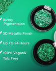 Green Glitter Eyeshadow, Highly Pigmented Fine Pressed Glitter Emerald Green Metallic Eye Shadow Palette Sparkling Makeup, High Impact Long Lasting Waterproof Eye Glitters for Women & Girls, Talc Free