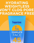 Coppertone Complete Face Sunscreen Lotion SPF 45, Weightless and Oil-Free, Water Resistant Sunscreen with Proven UVA/UVB Protection, 2.5 Fl Oz Tube