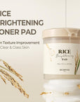 SKINFOOD Rice Brightening Toner Pad, Korean Skincare Face Toner Pads with 48 Hours Fermented Rice Water for Glow Glass Skin, Hydrating, 100% Cotton Pad, Vegan, 8.81 oz(60 Pads)