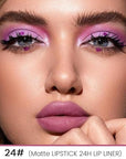 2-in-1Light Plum Rose Lip Liner & Lipstick Set Kit for Women, Matte Lips Kit with Lip Liner Lip Stains Long Lasting Waterproof 24 Hour Lipstick and Lip Liners Combo Lipliners Pencil Set 24