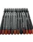 12 pcs, 12 Colors Brown Tone Italia Deluxe Ultra Fine Lip Liner & Eyeliner Set, Creamy, Long Lasting, High Pigmented Pencil, Various Shades of Brown