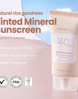 THANKYOU FARMER Sun Project Rice Tinted Mineral Sunscreen SPF40 Broad Spectrum - Korean Face Sunscreen with Zinc Oxide - Tinted SPF with No White Cast, Dermatologist-Tested - 1.69 fl oz