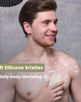 Silicone Body Scrubber Silver-Infused Dual-Sided 3-in-1 for Shower, Body Cleaning+Massage+Exfoliator Body Brush Buffer for Men and Women, Silicone Loofah, Non-Slip Handle (Stone)