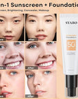SPF 50 Tinted Sunscreen, Face Sunscreen Hydrating Sun Essence, Lightweight Concealer Sunscreen, Travel Size Against UVA and UVB Sun Protection, Ivory 50ml / 1.7oz