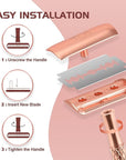 Double Edge Safety Razor for Women with Silicone Cover & 10 Blades for Travel Metal Eco-Friendly Reusable Single Blade Razor for Shaving (Rose Gold)