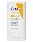 CeraVe Mineral Sunscreen Stick SPF 50, Broad Spectrum SPF + Hyaluronic Acid + Ceramides, Titanium Dioxide & Zinc Oxide, 100% Mineral Face Sunscreen Stick, Fragrance Free & Oil Free