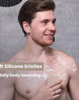 Silicone Body Scrubber Silver-Infused Dual-Sided 3-in-1 for Shower, Body Cleaning+Massage+Exfoliator Body Brush Buffer for Men and Women, Silicone Loofah, Non-Slip Handle (Sand Pink)