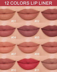 12 Colors lip liner pencils, Modern Classic Lip Liner, Lip Liner Pigmented Vegan Matte, Lasting Finish Lip Liner, Luxurious Creamy Long Lasting Lip Liner, Prevents Feathering and Fading, (12)
