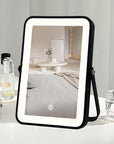 Rechargeable Makeup Vanity Mirror with Lights, Small Desk Makeup Mirror with Lights, 3 Lighting Modes, Dimmable Touch Screen, Tabletop Light up Mirror