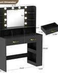 COMHOMA Vanity Desk with Lighted Mirror and Power Outlet, RGB LED Lights Makeup Vanity Set for Girls, Large Storage Capacity Dressing Table for Bedroom, 3 Lighting Modes Adjustable Brightness, Black
