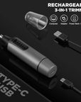 AREYZIN Nose Hair Trimmer for Men,Rechargeable Ear and Nose Trimmer Kit,Professional Painless Eyebrow Facial Hair Clipper, IPX7 Waterproof,Dual Edge Blades Easy Cleansing,Dark Gray