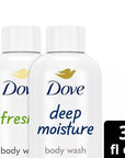 Dove Body Wash Travel Essentials Variety 2-Pack – Refreshing Cucumber & Green Tea + Deep Moisture Nourishing Body Washes, 3 Oz Ea
