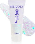 MEICOLY Clear White Body Glitter,Singer Concerts Music Festival Rave Accessories,Mermaid Face Glitter Gel,Sequins Glitter Face Paint,Chunky Hair Sparkling Halloween Glitter Gel for Women,50ml