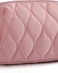 BAGSMART Makeup Bag, Travel Cosmetic Bag, Puffy Padded Make Up Bag for Women, Makeup Organizer Case, Wide-open Pouch Purse, Travel Essentials, Toiletries Accessories Brushes, Dark Pink