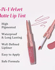 2-IN-1 Lip Liner and Lip Stain, High Pigmented Long Lasting Velvet Lip Tint, Well-Defined Lipliner, Weightless Waterproof Not Animal Tested, Matte Finish Makeup