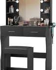 FDW Vanity Desk with Mirror and Lights, 2-Drawer Makeup Vanity Desk with 3 Adjustable Light Colors, 6 Shelves and Power Outlets for Bedroom, Black