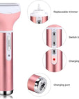 Electric Razor for Women Facial Hair Removal and 4 in 1, Bikini Trimmer Pubic Underarms Painless Nose Eyebrow Body Leg Hair Removal Rechargeable Hair Clippers Grooming Set