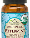 US Organic 100% Pure Peppermint Essential Oil - USDA Certified Organic - 10 ml - w/Improved caps and droppers (More Size Variations Available)