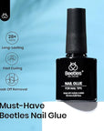 beetles Gel Polish 9 in 1 Gel Nail Glue for Clear Acrylic Nails Tips, Long Lasting Super Strong Brush Nail Glue for Fake Nails, Base Blooming Nail Gel, New Safe Formula, U V Light Cure