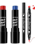 BAD COLOR 3PCS Red Blue Face Body Paint Stick Makeup for Harley/Joker SFX Cosplay & Dress Up, Red Liquid Eyeliner Stamp Pen for Clown Costume Cosplay