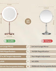 Makeup Mirror with Lights, 5000 mAh Rechargeable Double Sided Magnifying Vanity Mirror with 3 Colors, 1x/20x, 360° Rotation , Brightness Adjustable Magnification Lighted Makeup Mirror, Women Gift