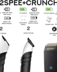 Supreme Trimmer 3-in-1 Barber Bundle | 2Spee Clipper, 2Spee Trimmer & Crunch Foil Shaver | Professional Beard Trimmer Men’s Hair Clipper Kit | White