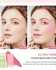 Multi-Use Cream Blush Stick,2-in-1 On-the-Go Blush for Cheek and Lip Tint,Waterproof Hydrating Tinted Solid Moisturizer Blendable Natural Grow Nude Face Blush Makeup,01 shy pink