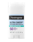 Neutrogena Ultra Sheer Dry Touch SPF 50 Mineral Sunscreen Stick for Sensitive Skin, Zinc Oxide, Body & Face Sunscreen with Vitamin E, No White Residue & Vegan, 1.5 oz
