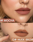 2Pcs Longwear Liquid Lip Liner Stain Marker Pen Set Long Lasting Waterproof, Mocha Nude Brown Matte Semi Permanent 24 Hour Lip Liner and Lipstick Combo, Color Stay Lipliner All Day Lip Stains peel off