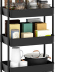 Sywhitta 5-Tier Plastic Rolling Utility Cart with Handle, Multi-Functional Storage Trolley for Office, Living Room, Kitchen, Movable Storage Organizer with Wheels, Black
