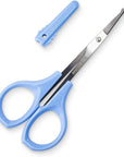 Eyebrow Scissors, Small Scissors for Facial, Nose, Eyebrow, Mustache, and Beard Hair Trimming & Grooming, Safety Edge, Blue Short Cap