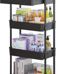 Calmootey 4-Tier Rolling Utility Cart with Drawer,Multifunctional Storage Organizer with Plastic Shelf & Metal Wheel,Storage Cart for Kitchen,Bathroom,Living Room,Office,Black