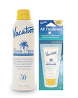 Vacation Classic Spray Sunscreen SPF 50 + Air Freshener Bundle, Broad Spectrum Sunscreen Spray, Vegan Sunblock Spray, Body Spray with SPF, Spray Sunscreen SPF 50, 6 fl. Oz.